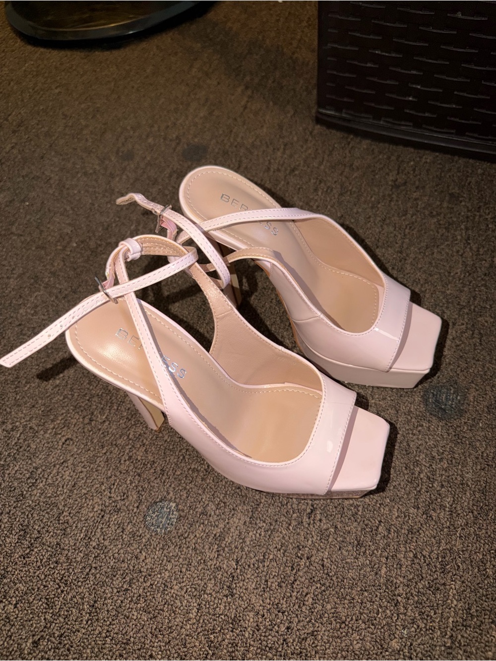 bebe Pale Pink Patent Slingback Platform Heels